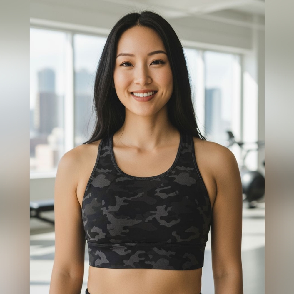 Fabletics Women's Black Camouflage Sport/Workout Top
